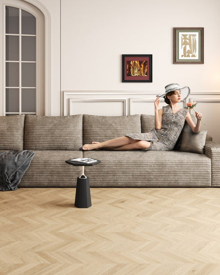 140" Camel Corduroy Modular Compression Foam Sofa With Toss Pillows