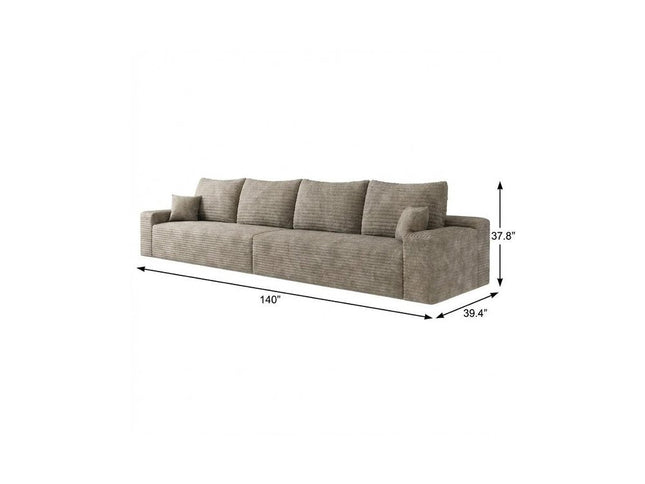 140" Camel Corduroy Modular Compression Foam Sofa With Toss Pillows