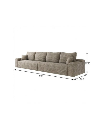 140" Camel Corduroy Modular Compression Foam Sofa With Toss Pillows