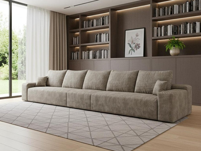 168" Camel Corduroy Modular Compression Foam Sofa With Toss Pillows