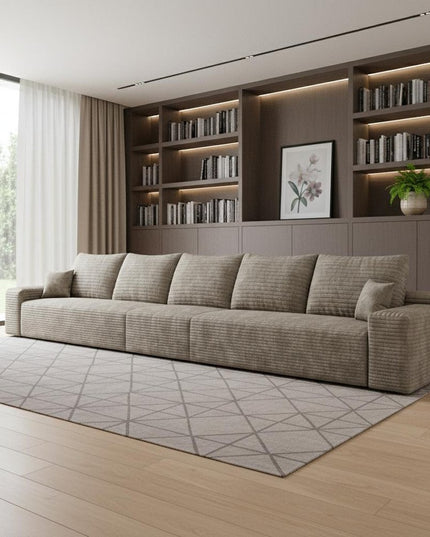 168" Camel Corduroy Modular Compression Foam Sofa With Toss Pillows