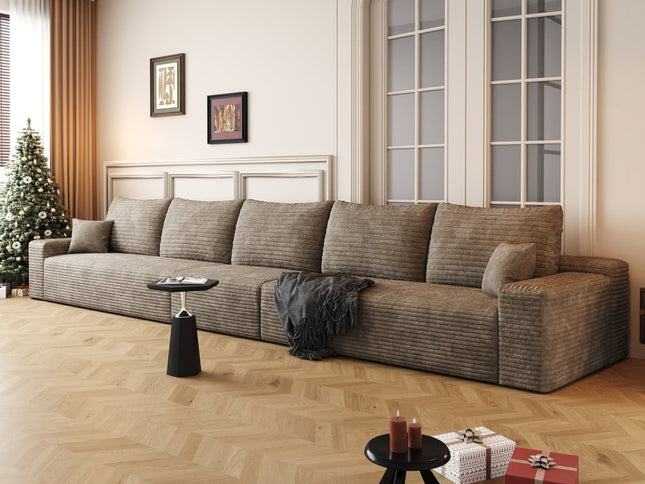 168" Camel Corduroy Modular Compression Foam Sofa With Toss Pillows