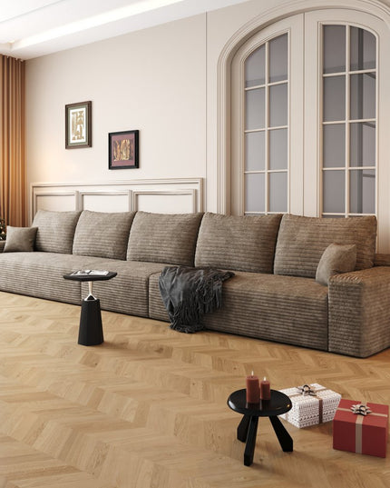 168" Camel Corduroy Modular Compression Foam Sofa With Toss Pillows