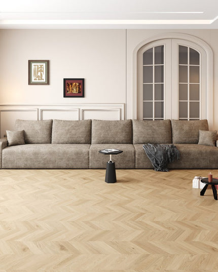 168" Camel Corduroy Modular Compression Foam Sofa With Toss Pillows