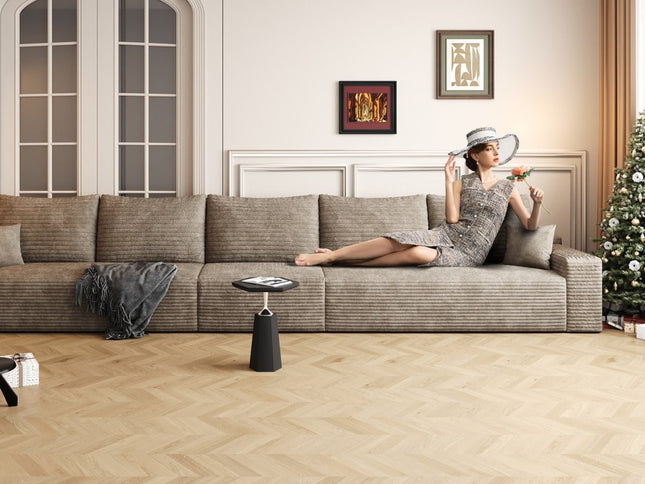 168" Camel Corduroy Modular Compression Foam Sofa With Toss Pillows