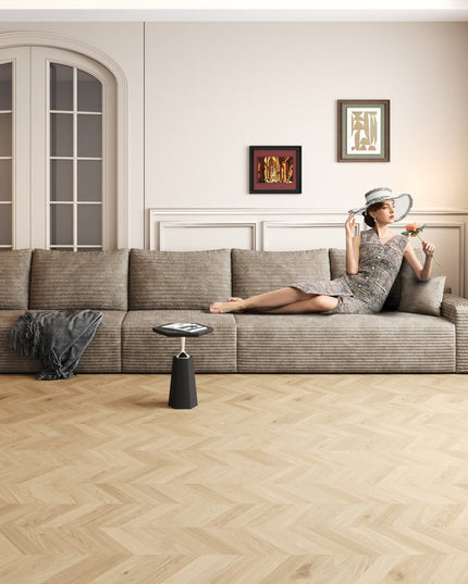 168" Camel Corduroy Modular Compression Foam Sofa With Toss Pillows