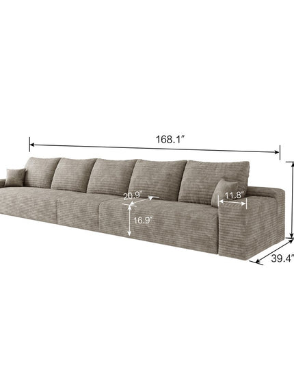 168" Camel Corduroy Modular Compression Foam Sofa With Toss Pillows