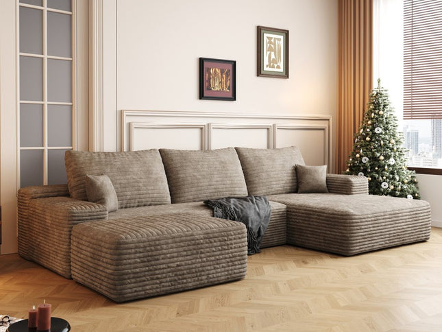 107" Camel Corduroy Modular Compression Foam Sofa With Ottoman And Toss Pillows