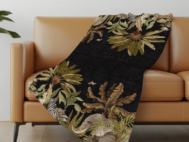 50" X 70" Midnight Olive Green And Ivory Animal Print Microfiber Plush Throw Blanket