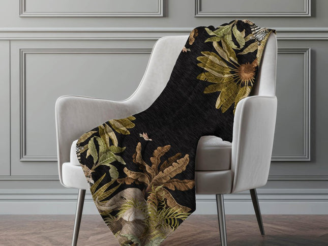 50" X 70" Midnight Olive Green And Ivory Animal Print Microfiber Plush Throw Blanket