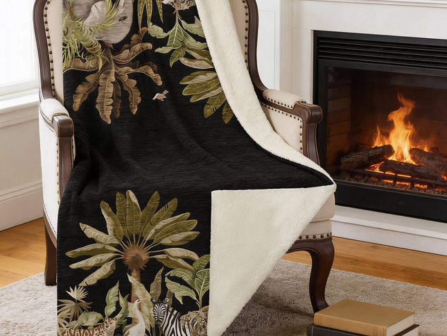 50" X 70" Midnight Olive Green And Ivory Animal Print Microfiber Plush Throw Blanket