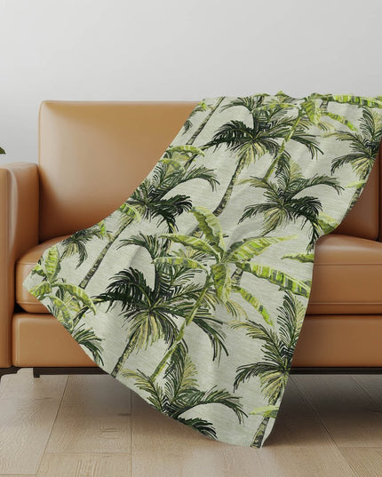 50" X 70" Green And Charcoal Leaves Polyester Woven Plush Throw Blanket