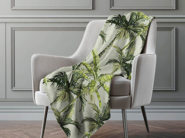 50" X 70" Green And Charcoal Leaves Polyester Woven Plush Throw Blanket