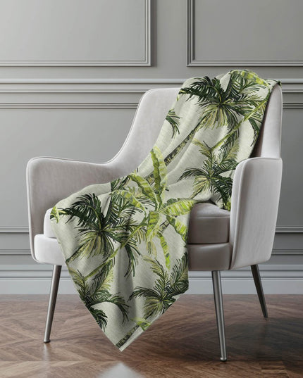50" X 70" Green And Charcoal Leaves Polyester Woven Plush Throw Blanket