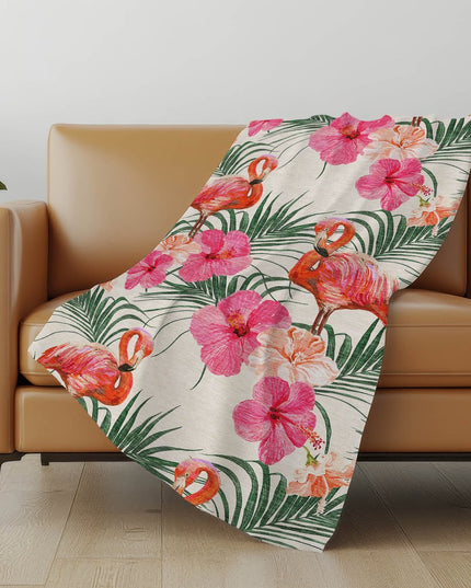 50" X 70" Pink Ivory And Olive Green Animal Print Polyester Woven Plush Throw Blanket