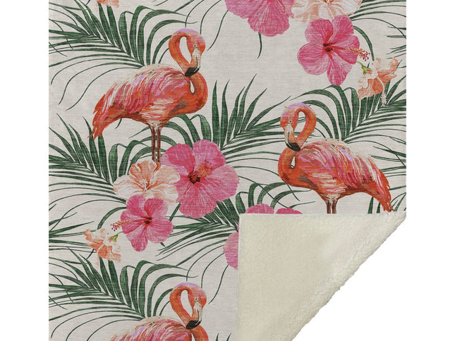 50" X 70" Pink Ivory And Olive Green Animal Print Polyester Woven Plush Throw Blanket