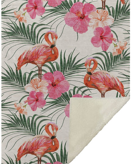 50" X 70" Pink Ivory And Olive Green Animal Print Polyester Woven Plush Throw Blanket