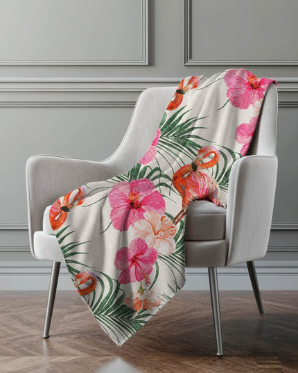 50" X 70" Pink Ivory And Olive Green Animal Print Polyester Woven Plush Throw Blanket