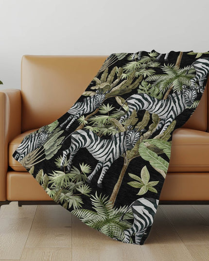 50" X 70" Midnight Ivory And Olive Green Animal Print Polyester Woven Plush Throw Blanket