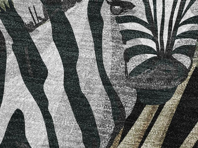 50" X 70" Midnight Ivory And Olive Green Animal Print Polyester Woven Plush Throw Blanket