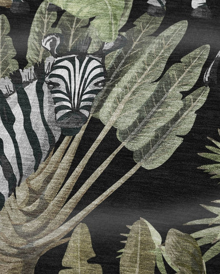 50" X 70" Midnight Ivory And Olive Green Animal Print Polyester Woven Plush Throw Blanket