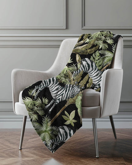 50" X 70" Midnight Ivory And Olive Green Animal Print Polyester Woven Plush Throw Blanket