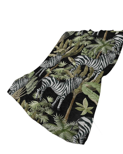 50" X 70" Midnight Ivory And Olive Green Animal Print Polyester Woven Plush Throw Blanket
