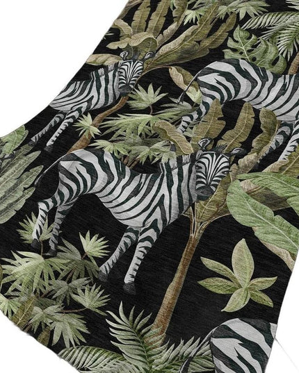 50" X 70" Midnight Ivory And Olive Green Animal Print Polyester Woven Plush Throw Blanket