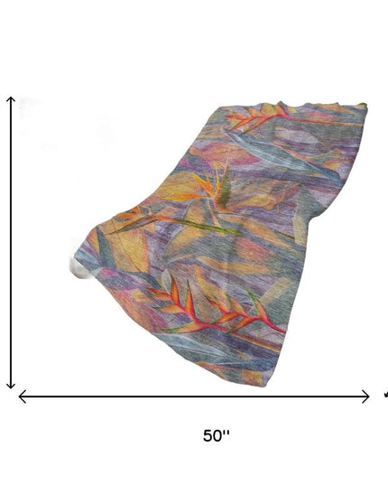 50" X 70" Peach Blue And Orange Animal Print Polyester Woven Plush Throw Blanket