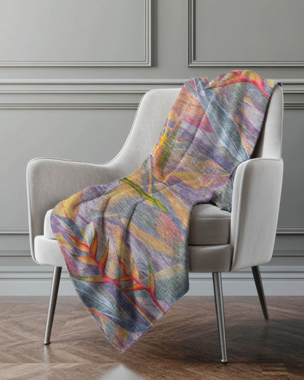 50" X 70" Peach Blue And Orange Animal Print Polyester Woven Plush Throw Blanket