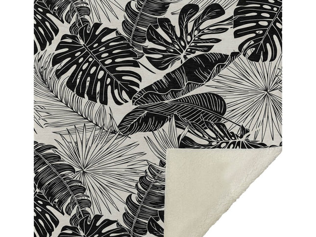 50" X 70" Midnight And Ivory Leaves Polyester Woven Plush Throw Blanket