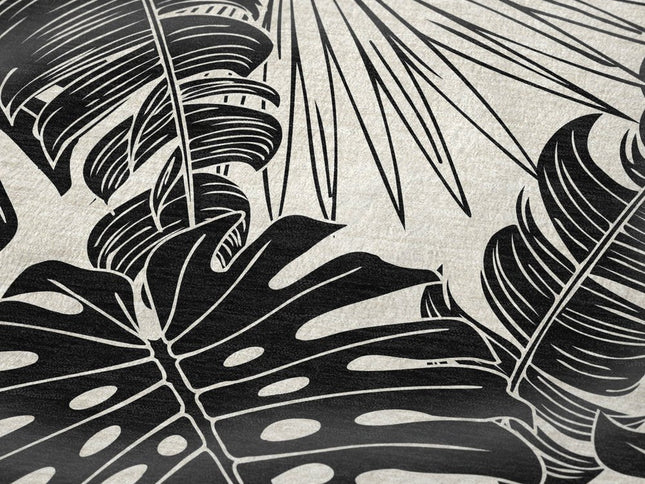 50" X 70" Midnight And Ivory Leaves Polyester Woven Plush Throw Blanket