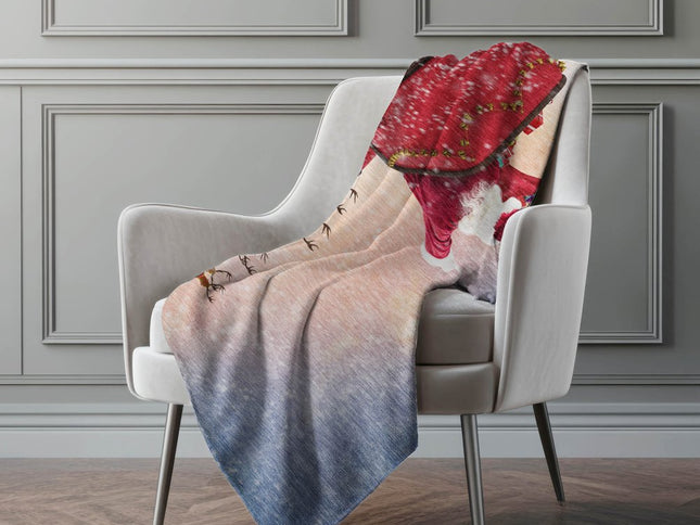 50" X 70" Blue Red And Brown Animal Print Polyester Woven Plush Throw Blanket