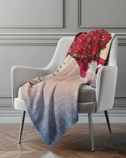 50" X 70" Blue Red And Brown Animal Print Polyester Woven Plush Throw Blanket