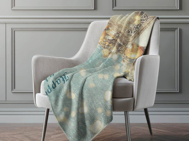 50" X 70" Blue Gold And Ivory Floral Microfiber Plush Throw Blanket
