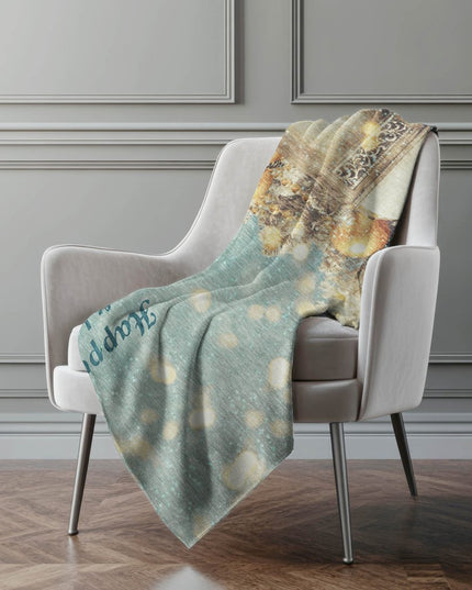 50" X 70" Blue Gold And Ivory Floral Polyester Woven Plush Throw Blanket