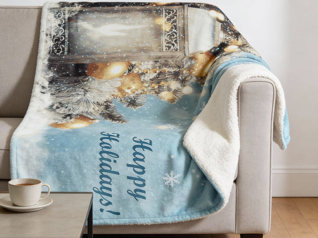 50" X 70" Blue Gold And Ivory Floral Microfiber Plush Throw Blanket