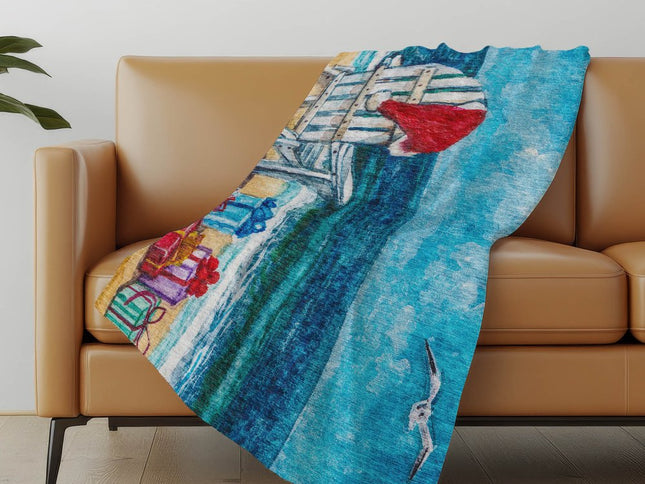 50" X 70" Blue Red And Green Geometric Microfiber Plush Throw Blanket