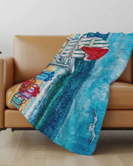 50" X 70" Blue Red And Green Geometric Polyester Woven Plush Throw Blanket