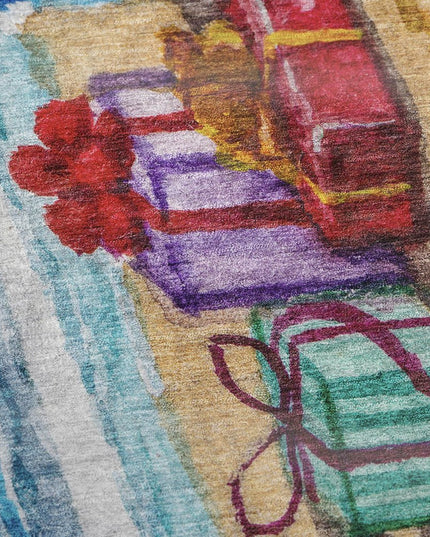 50" X 70" Blue Red And Green Geometric Polyester Woven Plush Throw Blanket