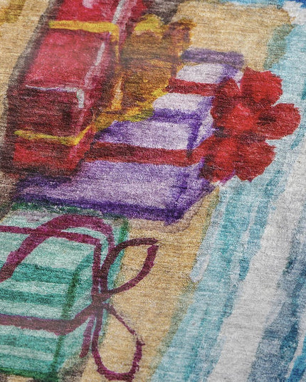 50" X 70" Blue Red And Green Geometric Polyester Woven Plush Throw Blanket