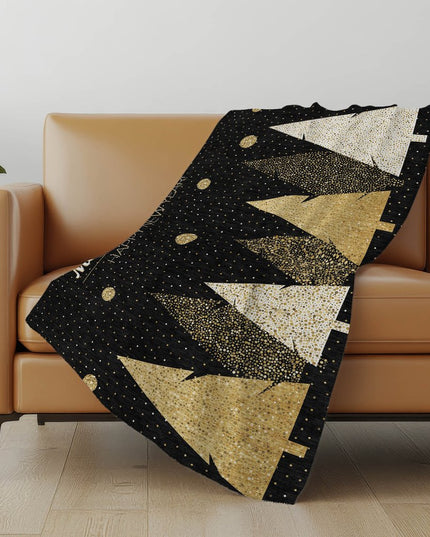 50" X 70" Midnight Gold And Ivory Polka Dots Polyester Woven Plush Throw Blanket