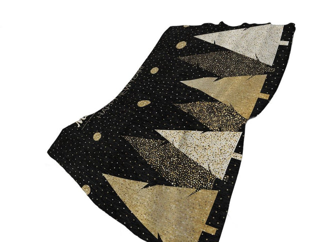 50" X 70" Midnight Gold And Ivory Polka Dots Polyester Woven Plush Throw Blanket