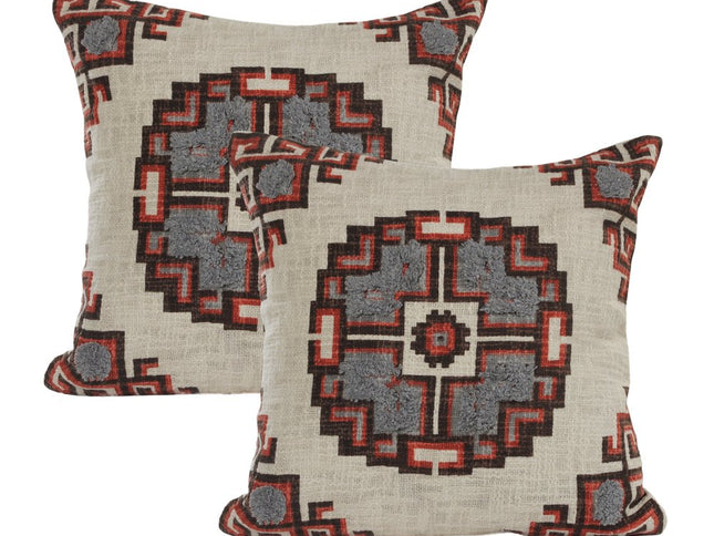 Set of Two 18" Brown And Beige Geometric Cotton Throw Pillow Covers