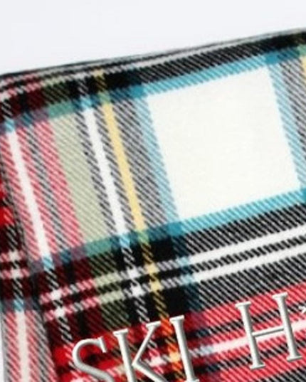 55" X 70" Black Red And White Plaid Cotton Blend Ski House Embroidered Throw Blanket with Fringe