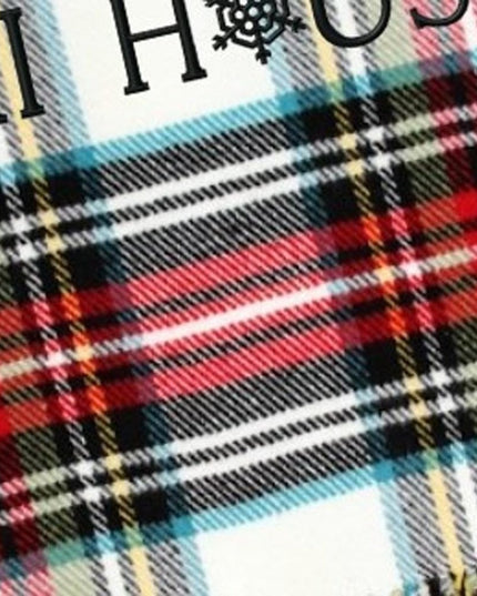 55" X 70" Black Red And White Plaid Cotton Blend Ski House Embroidered Throw Blanket with Fringe