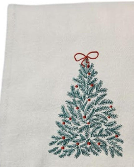 55" X 70" Cream Cotton Blend Woven Christmas Tree Embroidered Throw Blanket with Fringe