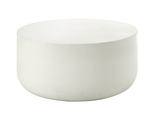 31" White Cement Round Drum Coffee Table