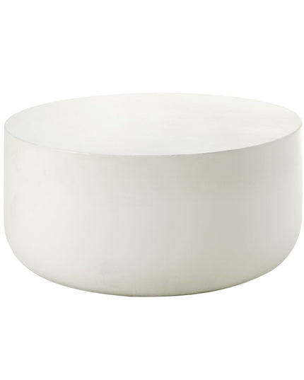31" White Cement Round Drum Coffee Table