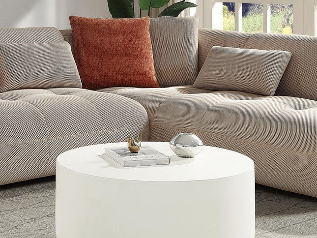 31" White Cement Round Drum Coffee Table